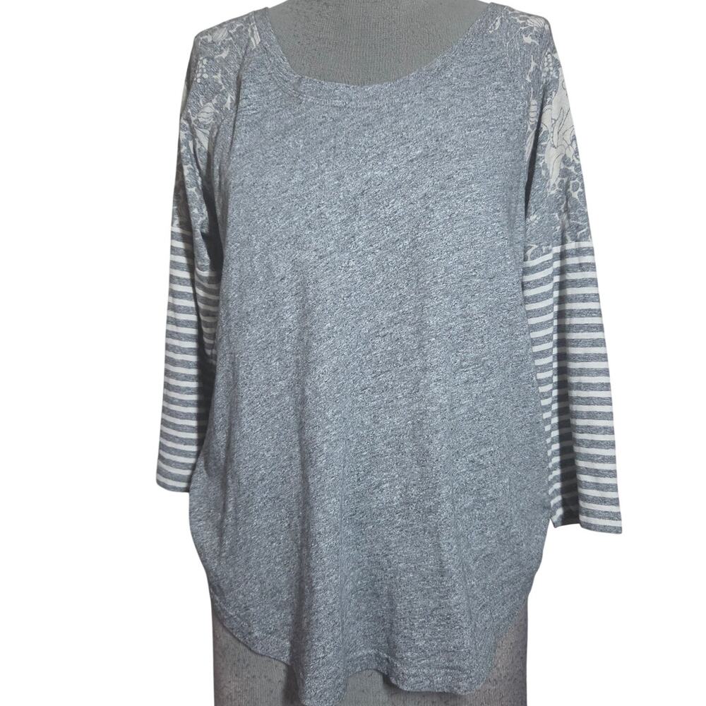 J Crew Gray Cotton Print Sleeve Tee Size Large